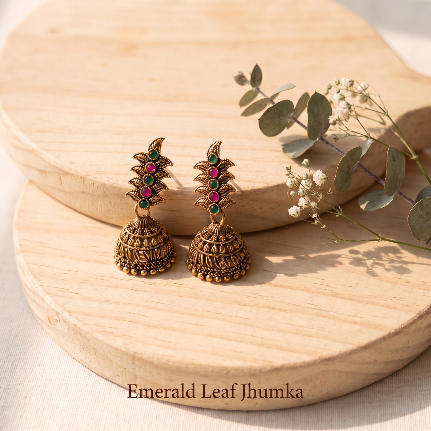 Happy Price Antique Gold Oxidised Jhumka Earrings Combo for Women – Set of 5 Traditional South Indian Style Danglers with Pink & Green Stone Work, Temple Jewellery, Gift for Her
