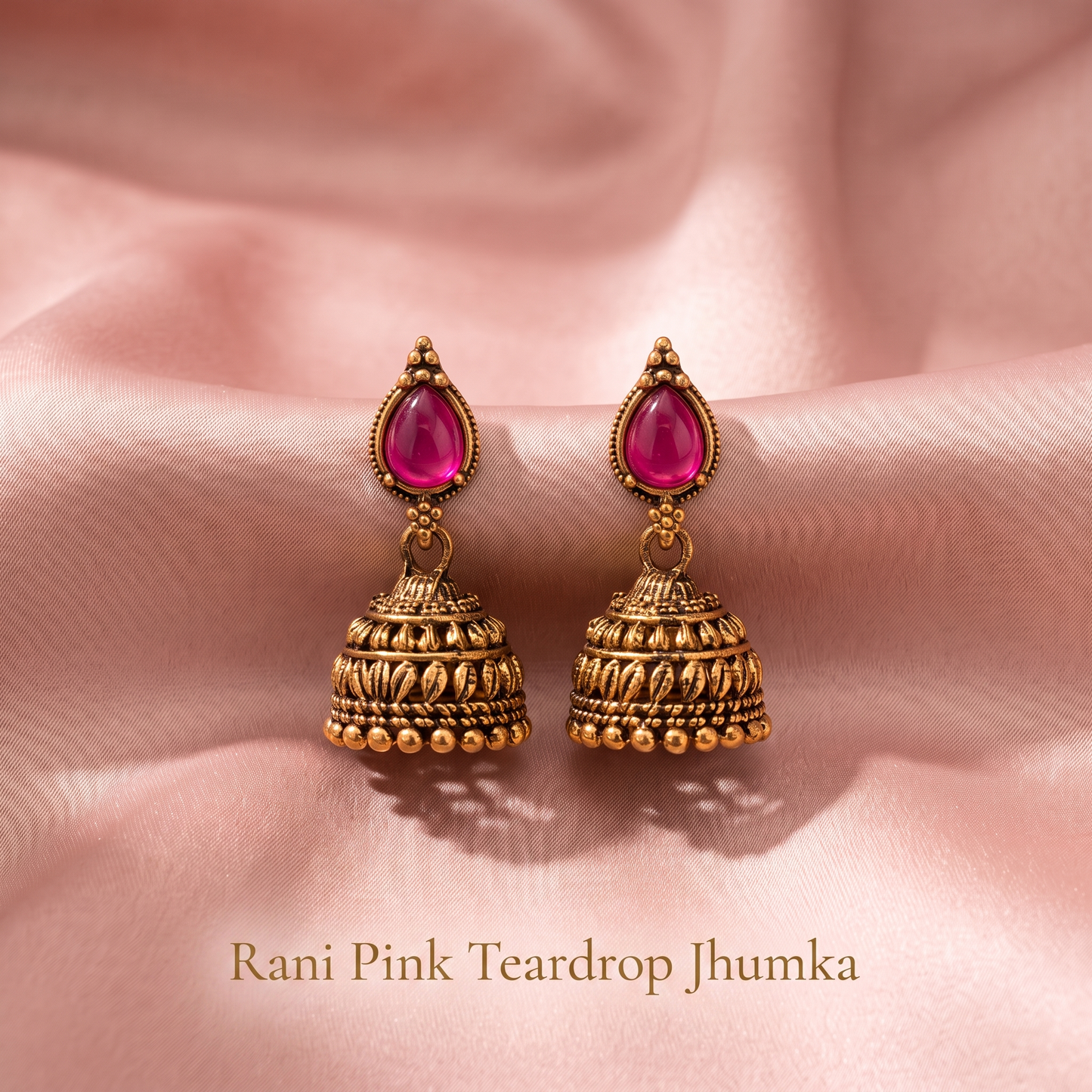 Happy Price Antique Gold Oxidised Jhumka Earrings Combo for Women – Set of 5 Traditional South Indian Style Danglers with Pink & Green Stone Work, Temple Jewellery, Gift for Her