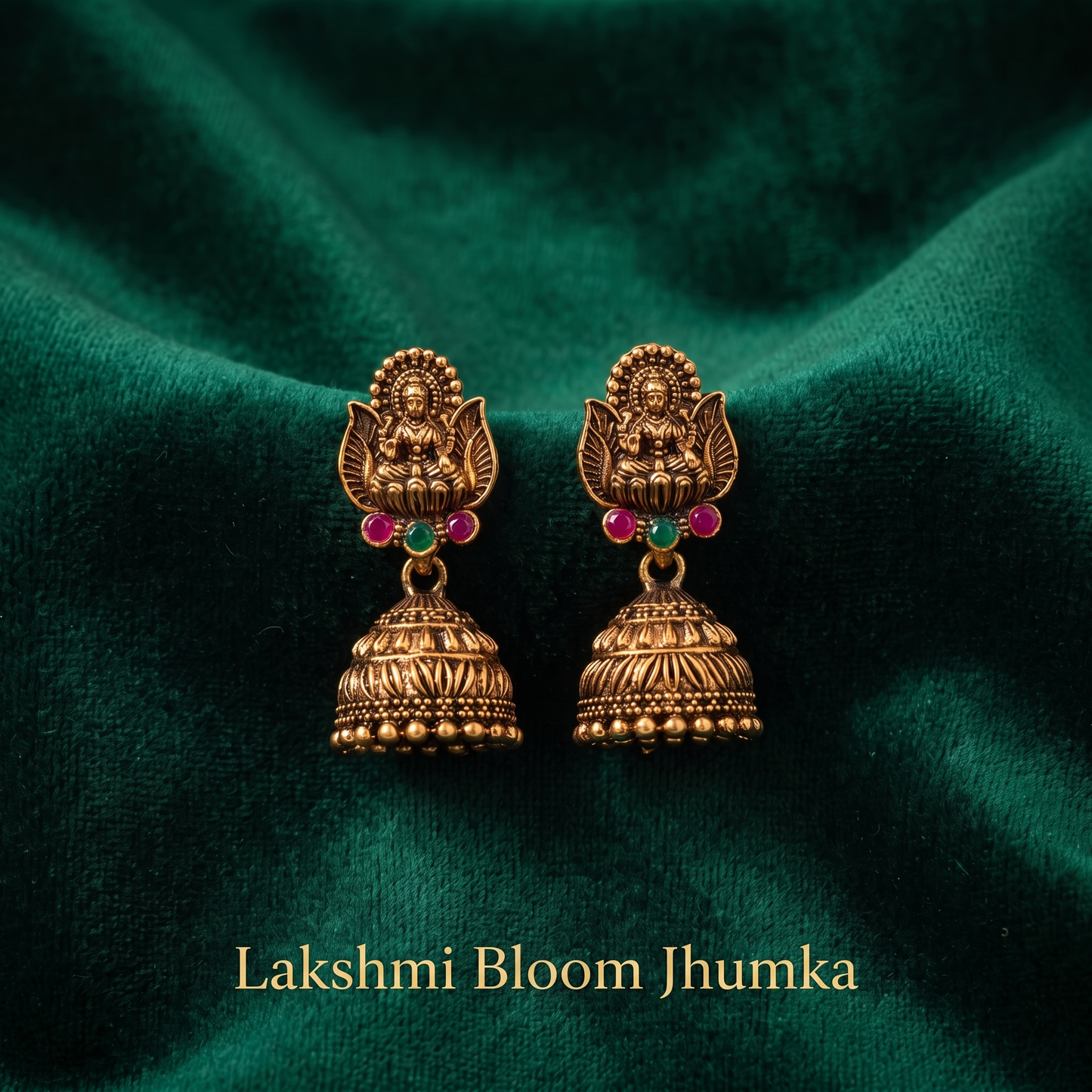 Happy Price Antique Gold Oxidised Jhumka Earrings Combo for Women – Set of 5 Traditional South Indian Style Danglers with Pink & Green Stone Work, Temple Jewellery, Gift for Her