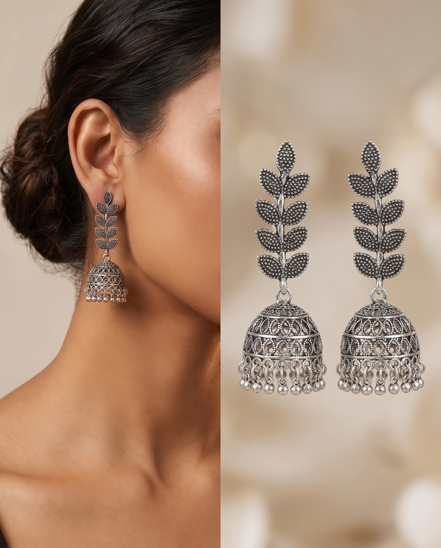 Happy Price Antique Oxidised Silver Jhumka Earrings Combo for Women - Set of 6 Traditional South Indian Style Danglers, Boho Tribal Jewellery, Gift for Her