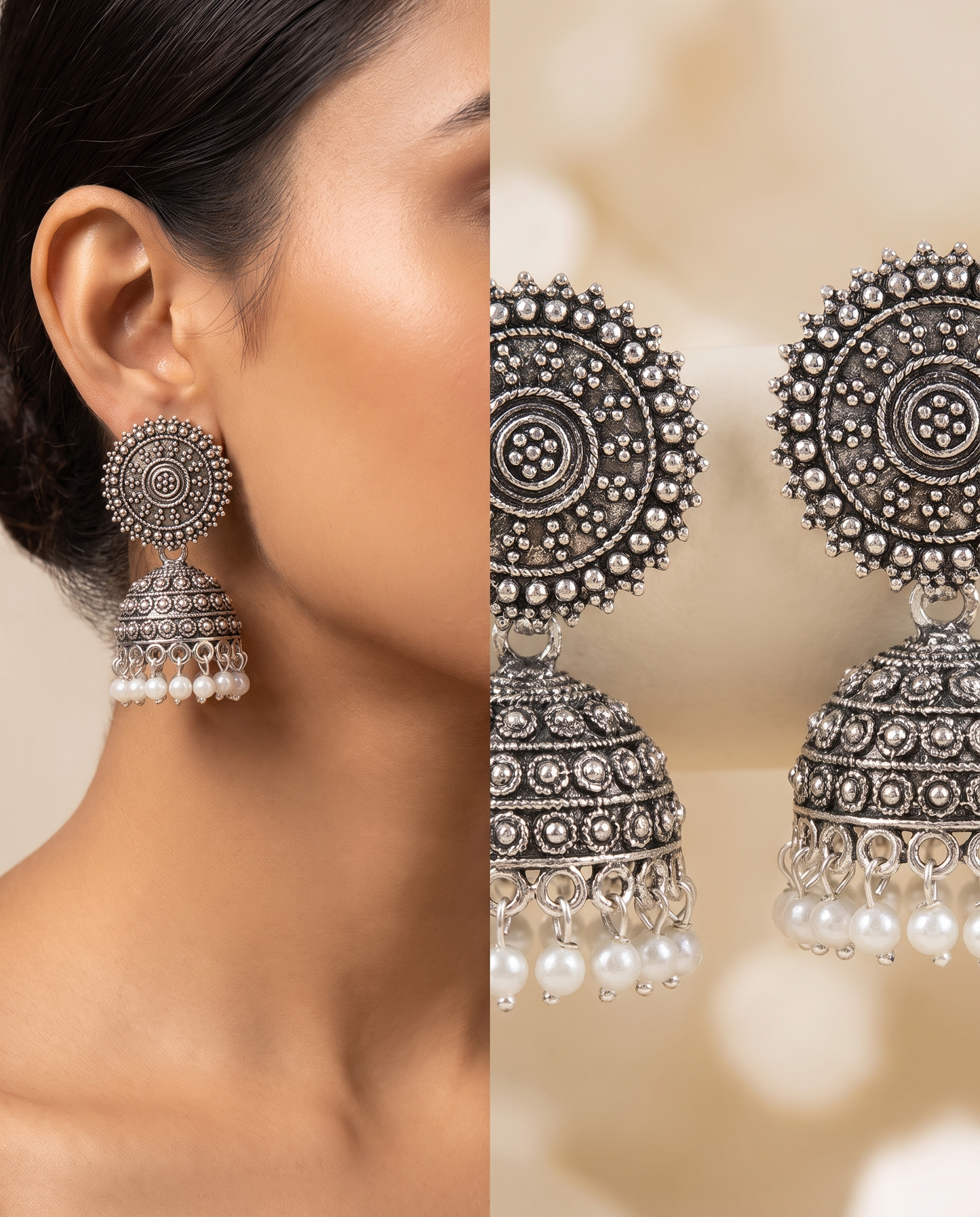 Happy Price Antique Oxidised Silver Jhumka Earrings Combo for Women - Set of 6 Traditional South Indian Style Danglers, Boho Tribal Jewellery, Gift for Her