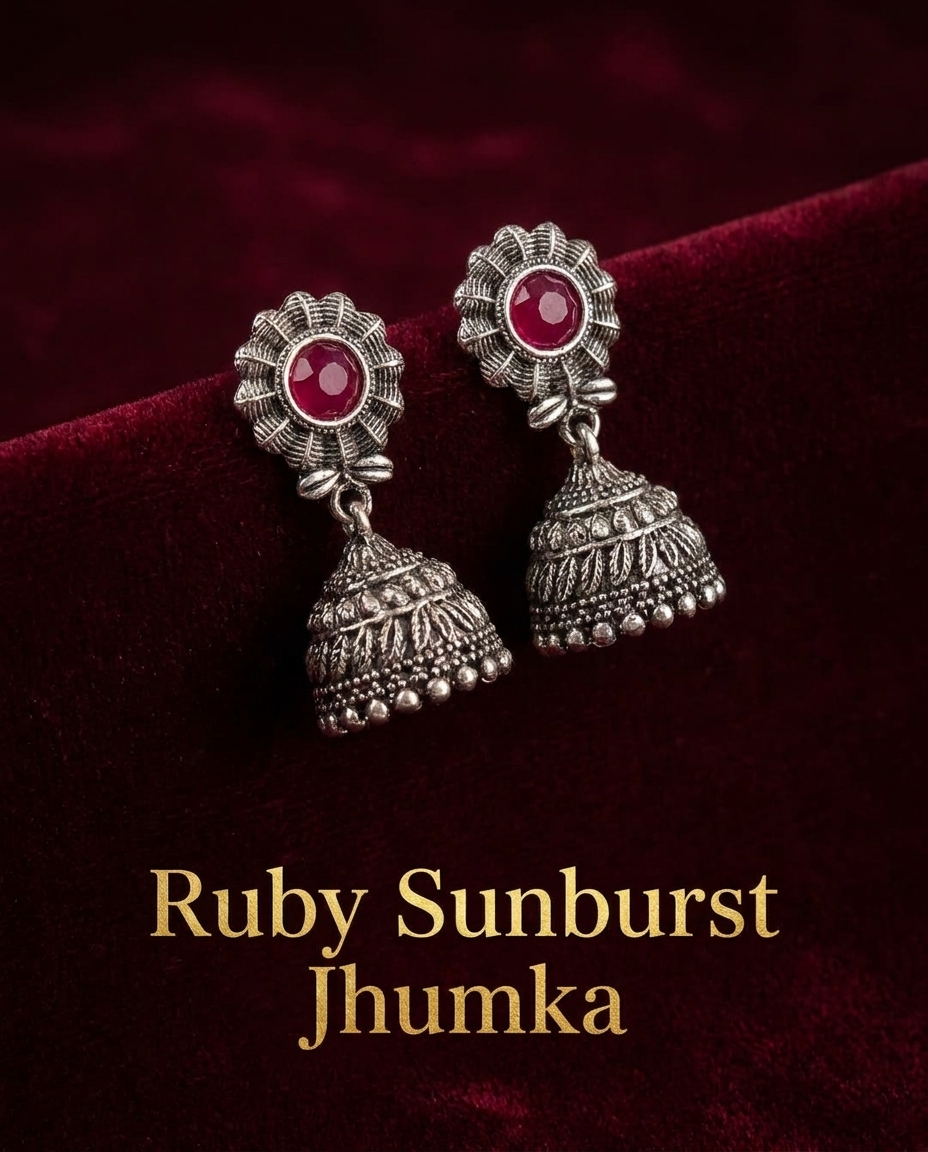 Happy Price Antique Oxidised Silver Jhumka Earrings Combo for Women - Set of 4 Traditional South Indian Style Danglers with Multicolour Stones, Boho Ethnic Jewellery, Gift for Her