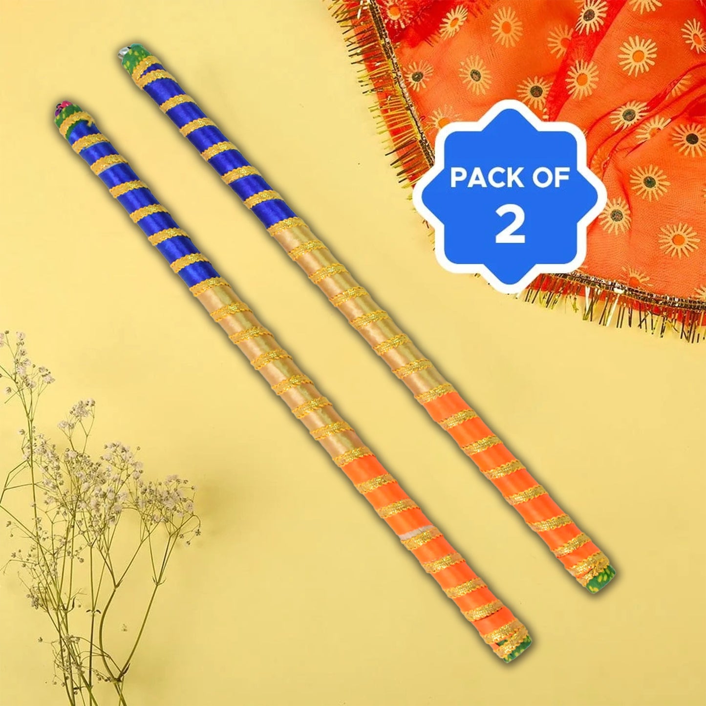 Decorative Dandiya Sticks Pair for Garba & Navratri - 2 Pcs