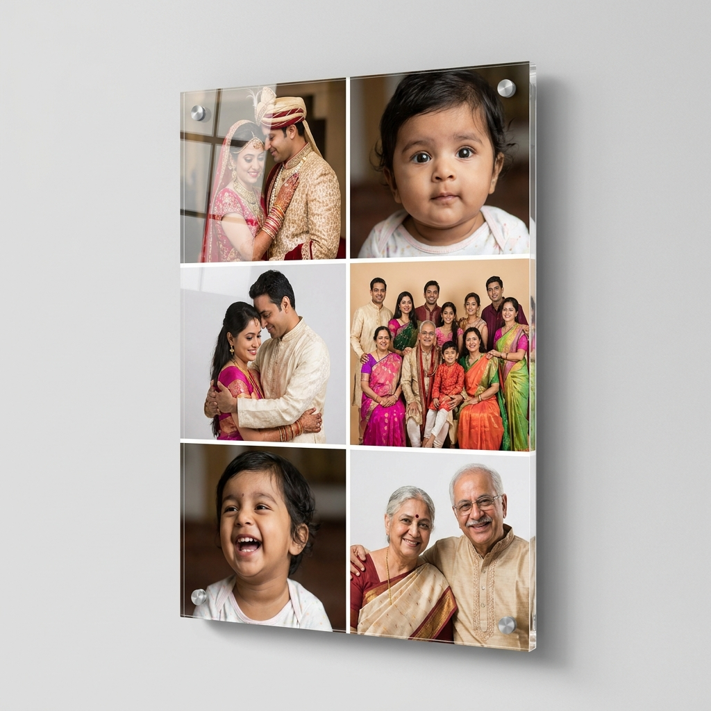 Acrylic collage photo frame printed with six family photos