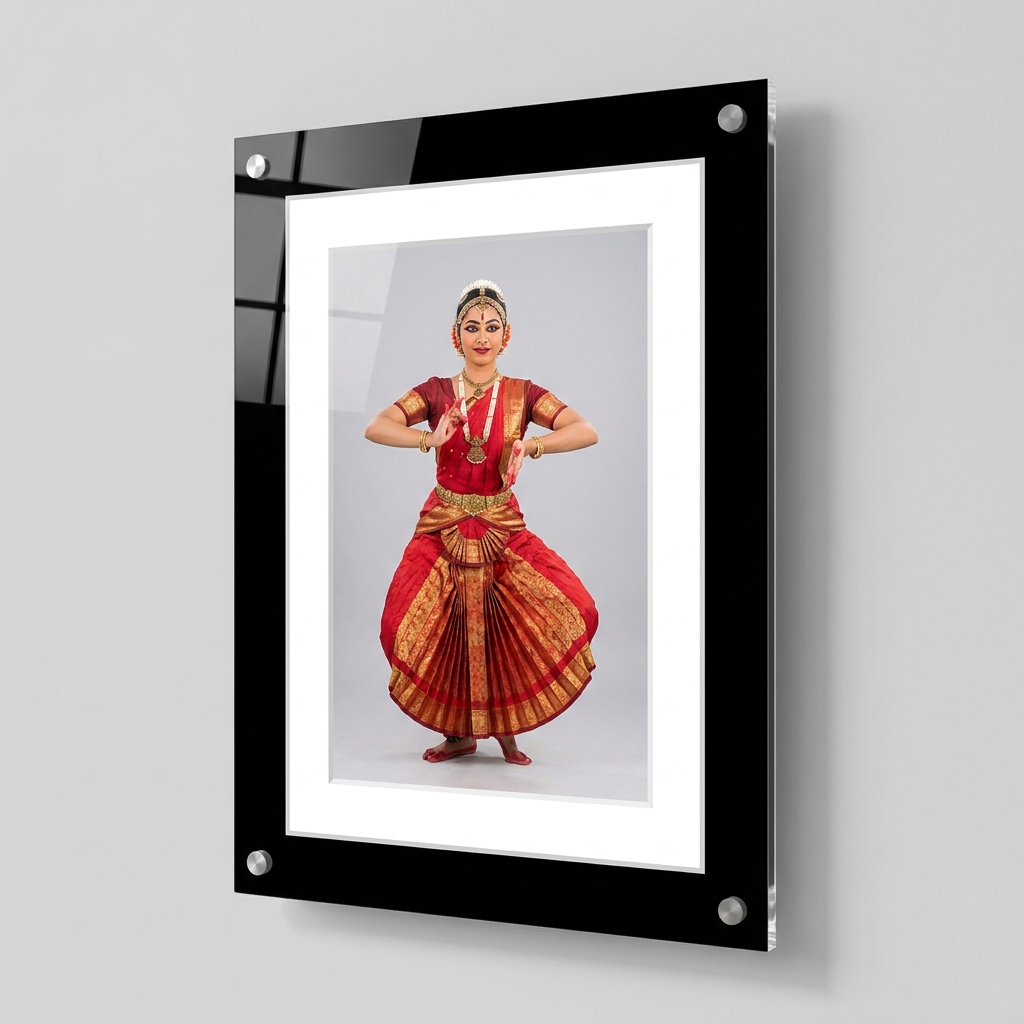 Dual-border acrylic photo frame printed with an Indian classical dancer