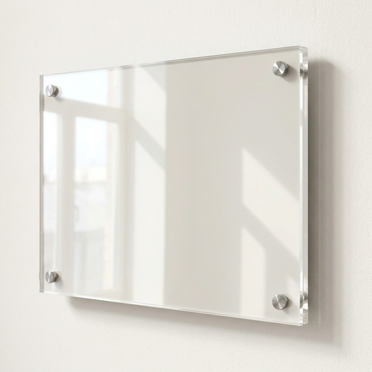Glossy landscape acrylic photo panel on steel standoff studs