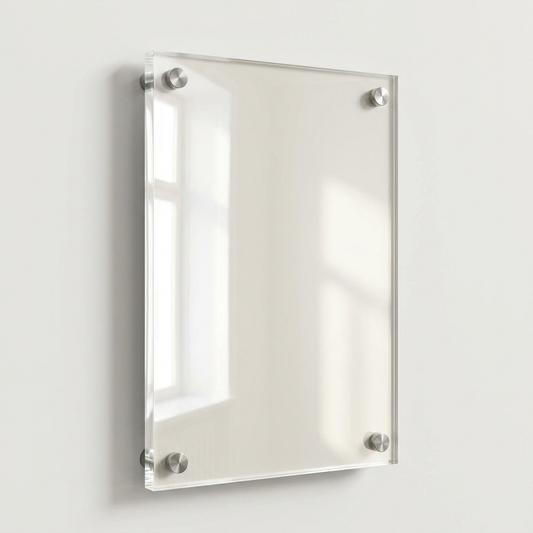Glossy portrait acrylic photo panel on steel standoff studs