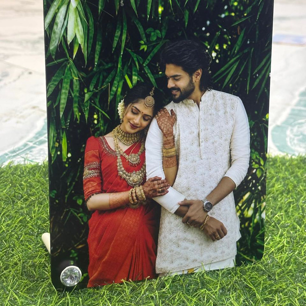 A5 UV printed MDF photo stand, glossy finish, front view