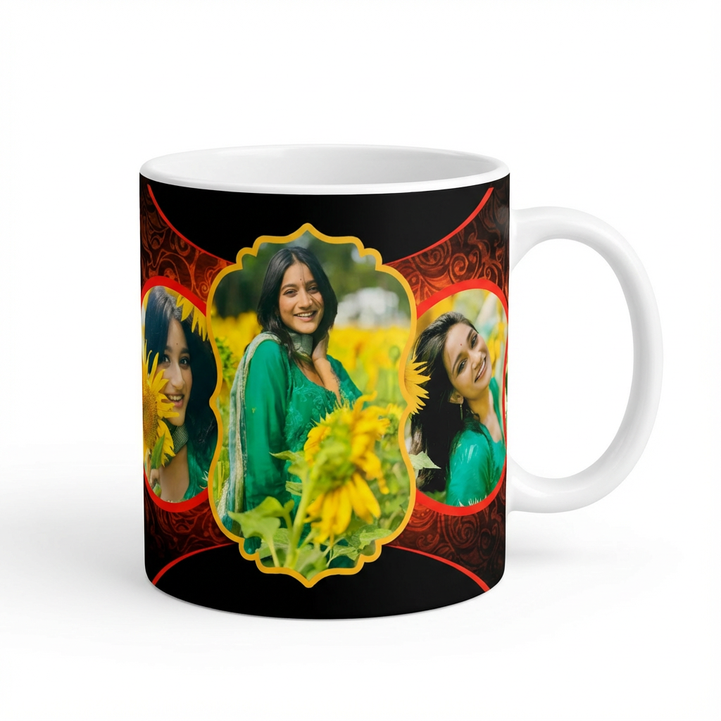 Royal Crimson Ornate – Custom Photo Print Ceramic Mug (11oz)