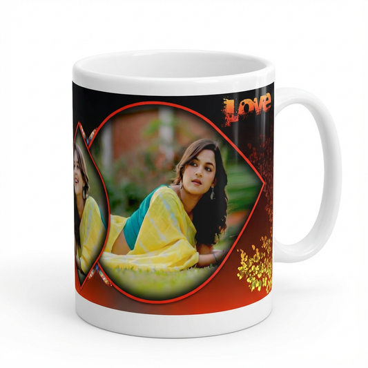 Crimson Geometric Love – Custom Photo Print Ceramic Mug (11oz) - 3 Photo Personalized Gift