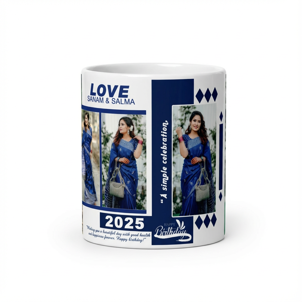 Love Celebration Birthday Collage – Custom Photo Print Ceramic Mug (11oz) - Personalized Gift 5 Photo Layout