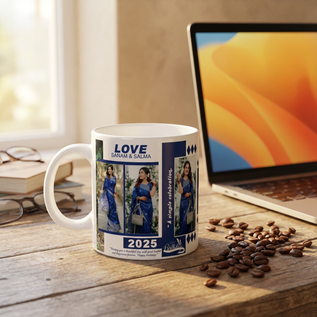 Love Celebration Birthday Collage – Custom Photo Print Ceramic Mug (11oz) - Personalized Gift 5 Photo Layout