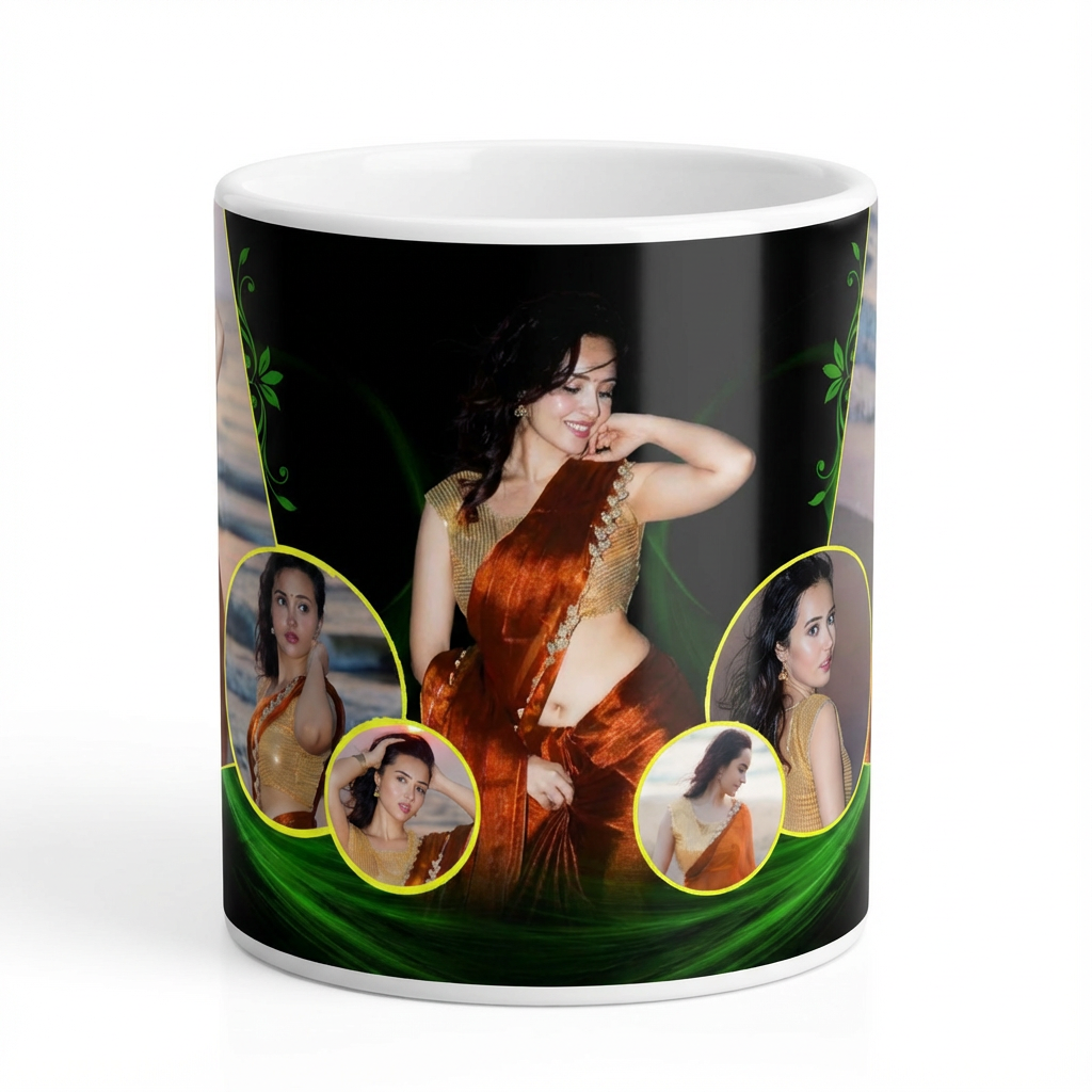 Emerald Swirl Collage – Custom Photo Print Ceramic Mug (11oz) - Personalized Gift with 7 Photo Slots