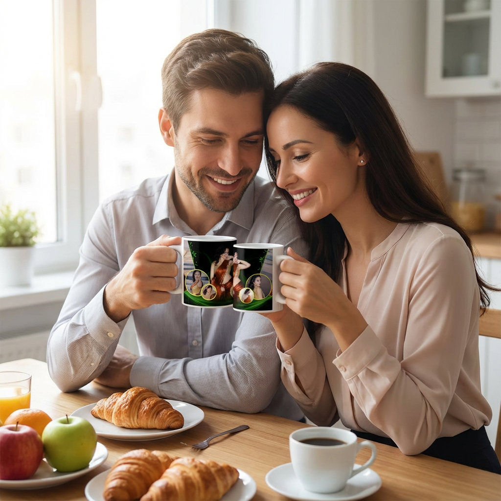 Emerald Swirl Collage – Custom Photo Print Ceramic Mug (11oz) - Personalized Gift with 7 Photo Slots