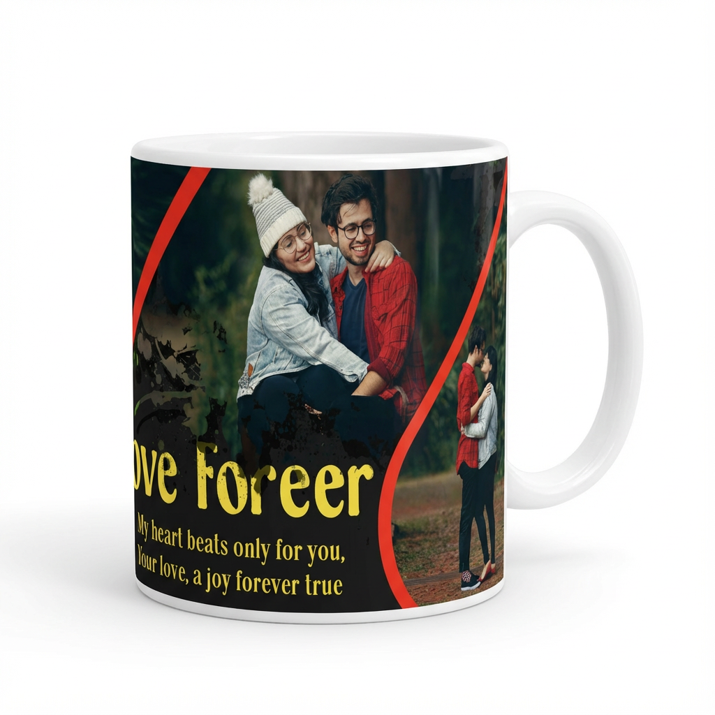 Love Forever Triple Photo – Custom Photo Print Ceramic Mug (11oz) - Personalized Gift for Anniversary