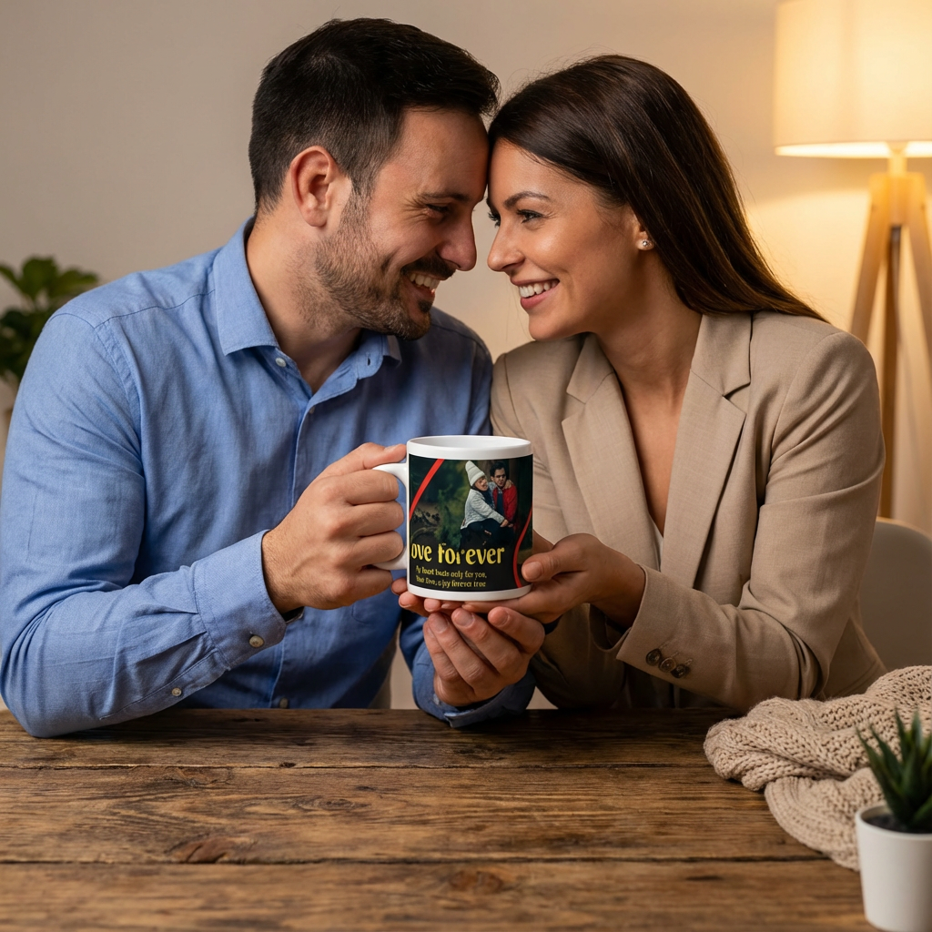 Love Forever Triple Photo – Custom Photo Print Ceramic Mug (11oz) - Personalized Gift for Anniversary