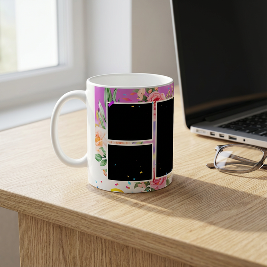 Pink Rose Confetti – Custom Photo Print Ceramic Mug (11oz) - Personalized 6-Photo Gift