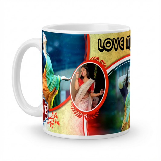 "Love My Wife" Golden Collage – Custom Photo Print Ceramic Mug (11oz) - Personalized Gift with 3 Photos