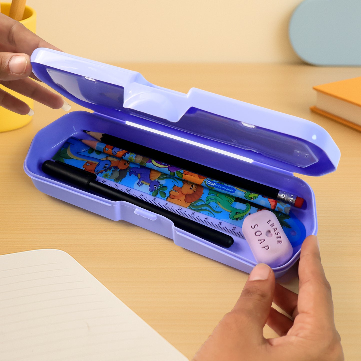 Cartoon Character Printed Plastic Pencil Box With Built-in Maze Puzzle Game (1 Pc) - Happy Price - Image 4