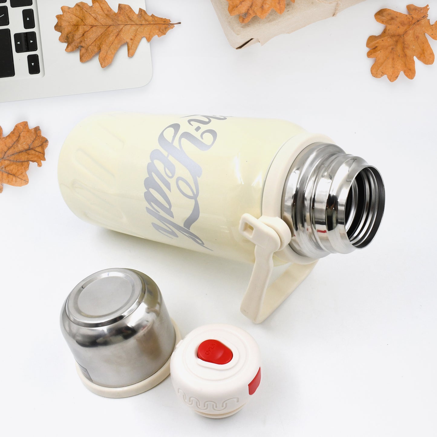 Stainless Steel Vacuum Insulated Water Bottle  Leak Proof Flask For Tea Coffee  Reusable Water Bottle With Hanging Strap  Bottle For Hot  Cold Drinks Wide Mouth Water Flask (900  1200 Ml) - Happy Price - Image 2