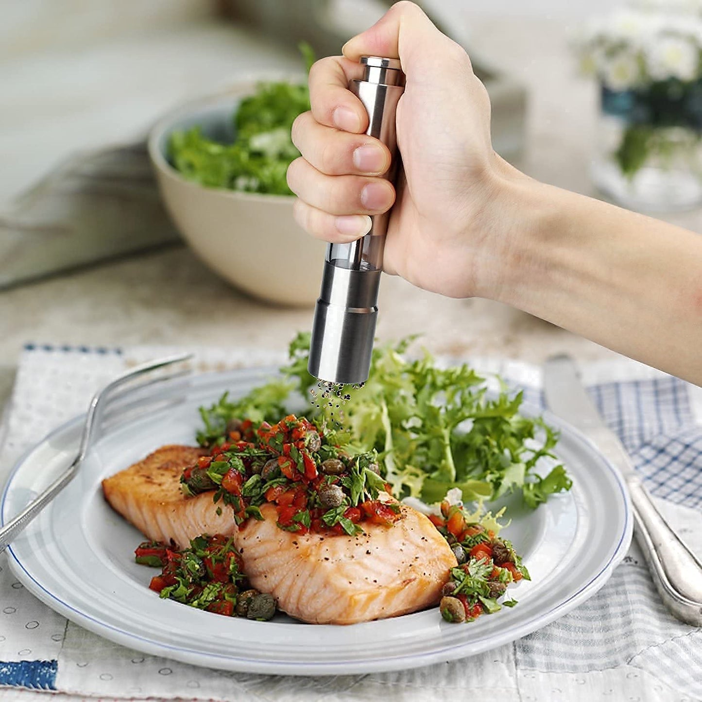 Stainless Steel Thumb Presser Salt And Pepper Grinder (1 Pc) - Happy Price - Image 2