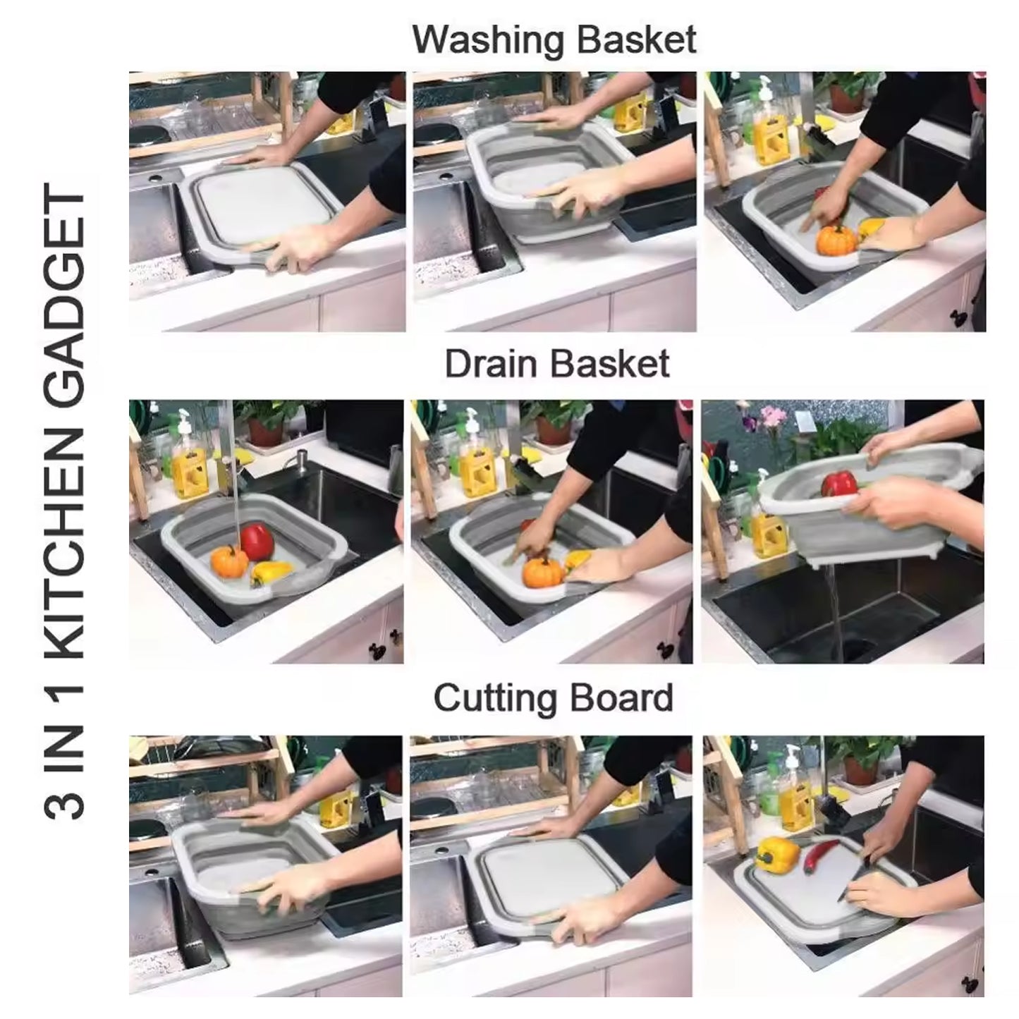 3-in-1 Collapsible Kitchen Chopping Board & Dish Tub