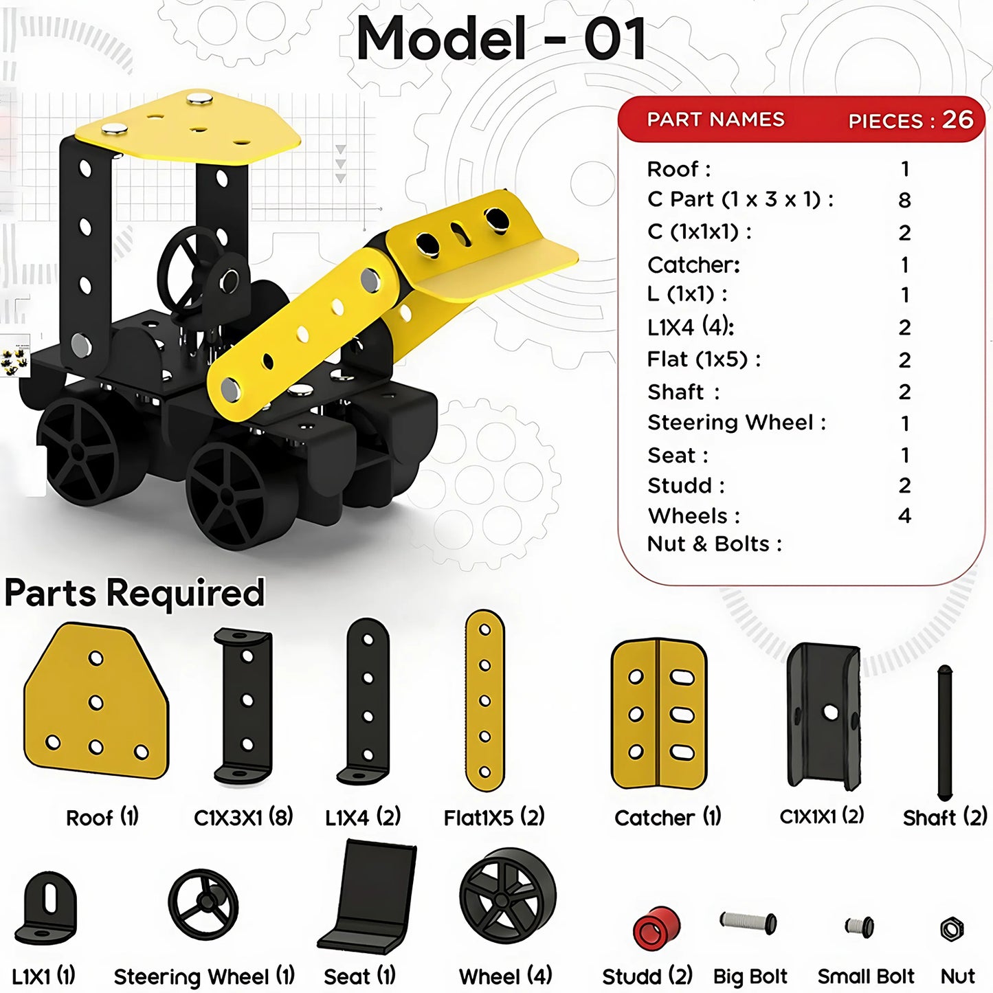 Aditi 5-in-1 Mecha Racer DIY Construction Kit - 38 Pieces STEM Toy for Kids 8+ - Happy Price - Image 7
