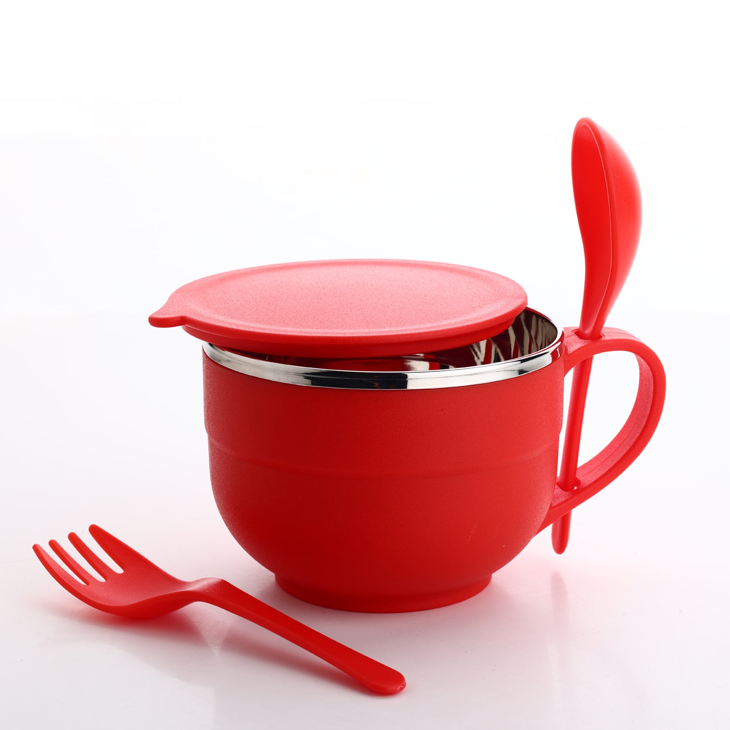 Noodles  Soup Bowl With Spoon And Fork Handle Spoon Holder Stainless Steel Bowl And Spoon Set Stainless Steel Storage - Happy Price - Image 3