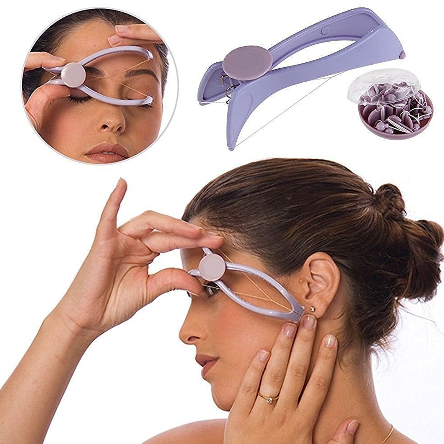 Slique Painless Eyebrow Upper Lips Face And Body Hair Removal Threading Manual Tweezer Machine Shaver System Kit - Happy Price - Image 3