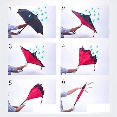 Plain Design Windproof Upside Down Reverse Umbrella With C-shaped Handle - Happy Price - Image 3