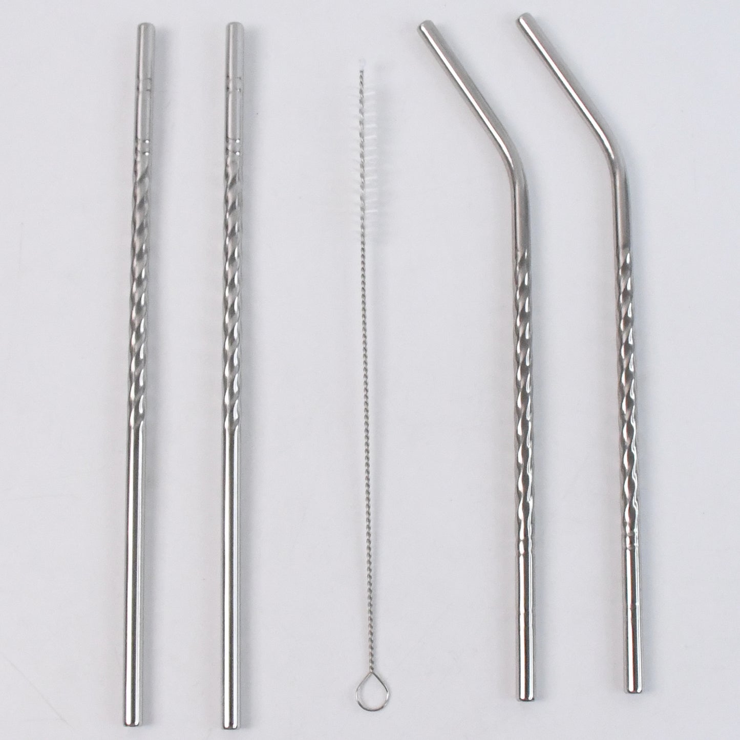 Reusable Stainless Steel Straws Set - 5 Pcs (2 Straight, 2 Bent, 1 Brush)