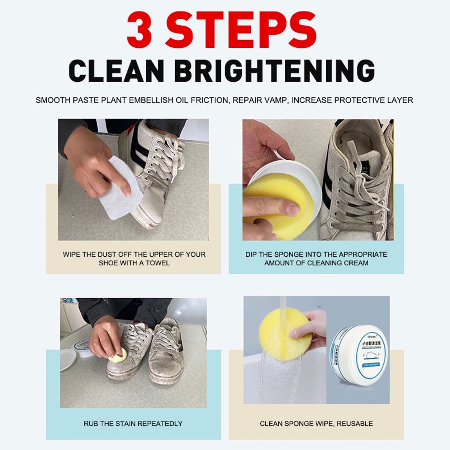 White Shoe Cleaning Cream - Gentle Stain Remover for Sneakers & Leather (120 Gm Approx)