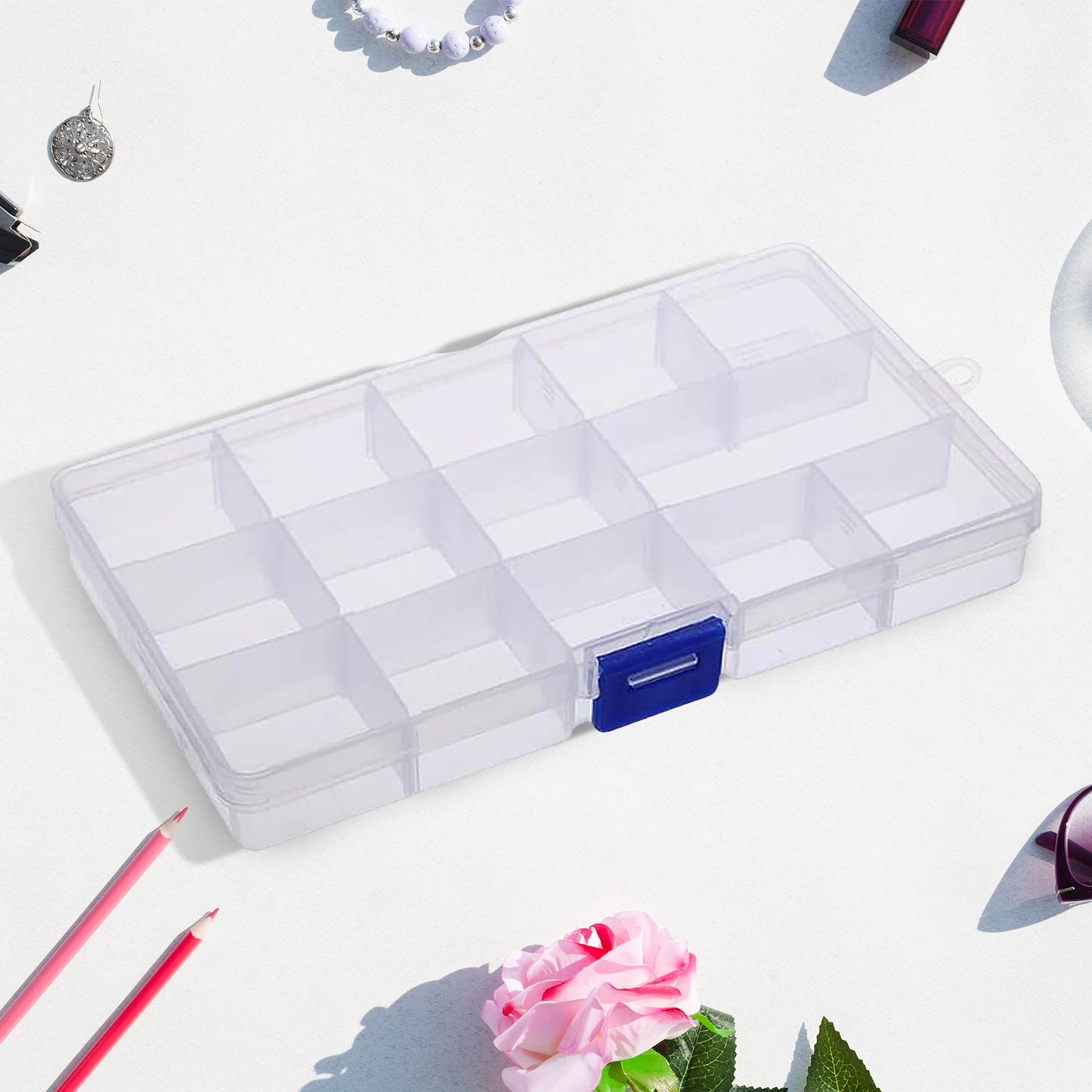 15 Grids Jewelry Organizer Plastic Jewelry Organizer Box Clear Jewelry Organizer Box Plastic Bead Organizers With Adjustable Dividers For Herbs Pills Bead Jewelry And Other Small Item (1 Pc) - Happy Price - Image 2