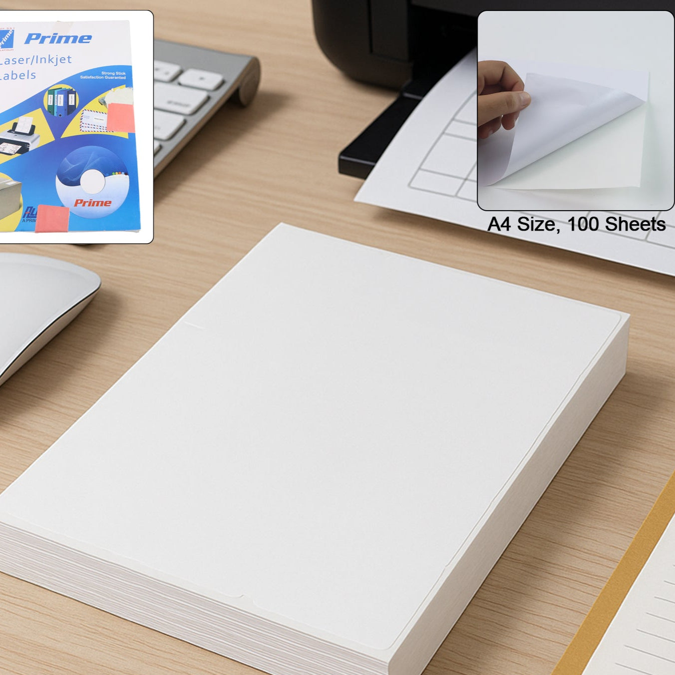 A4 Printable Sticker Sheets - 100 Sheets for Inkjet & Laser Printers
