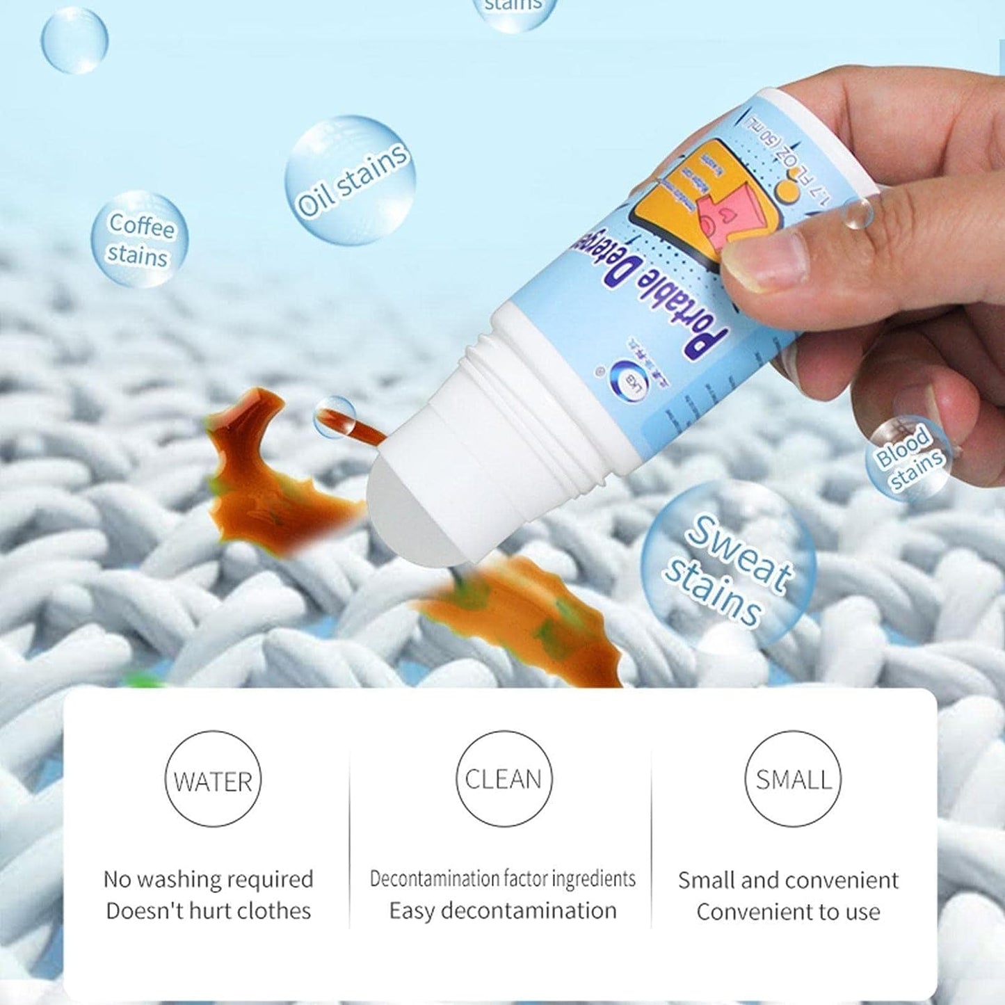 Clothes Stain Remover Bead Design Emergency Stain Rescue Roller-ball Cleaner For Natural Fabric Removes Oil Almost All Types Of Fabrics - Happy Price - Image 6