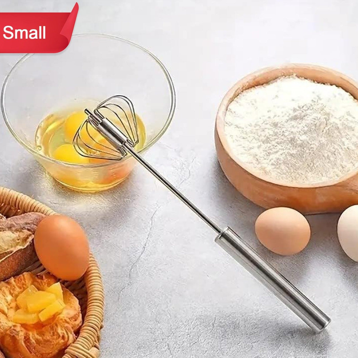 Small Stainless Steel Egg Whisk Hand Push Rotary Whisk Blender (1 Pc  27 Cm) - Happy Price - Image 1