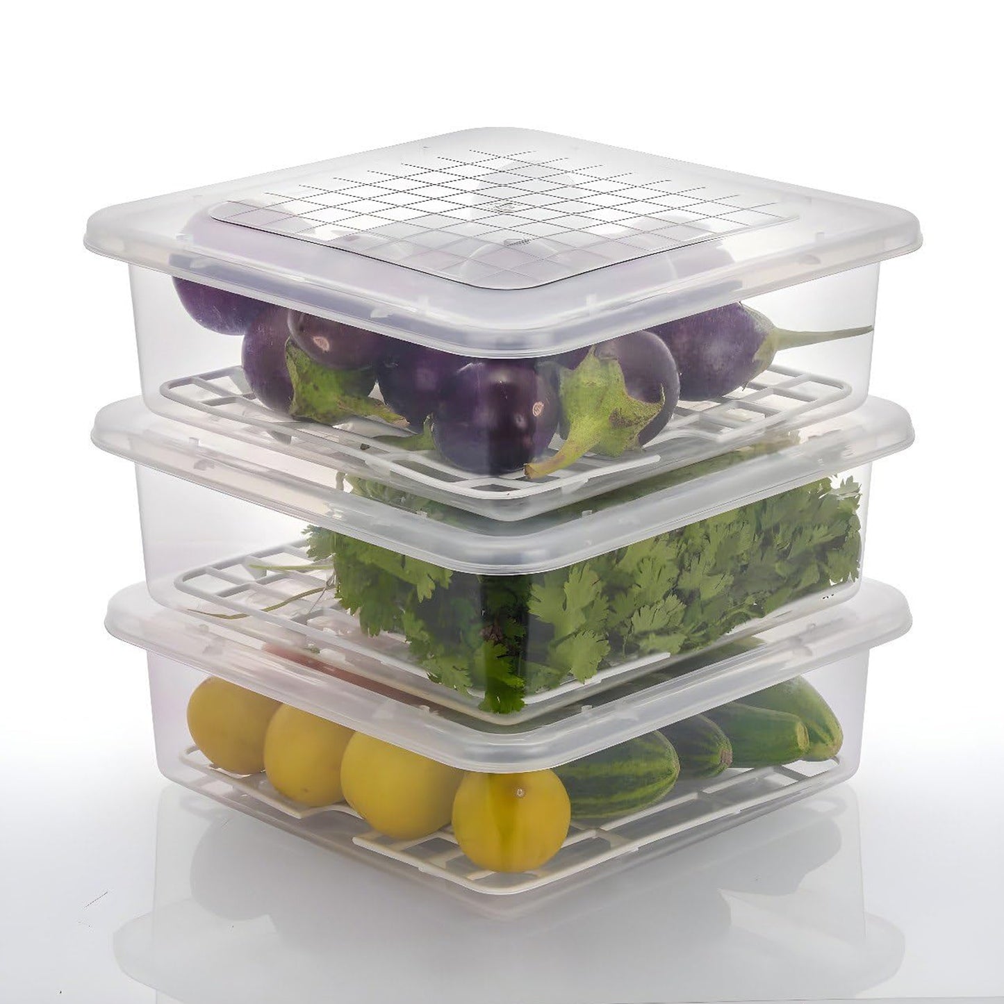 Plastic Food Storage Containers With Removable Drain Tray And Lid (3 Pcs Set) - Happy Price - Image 2