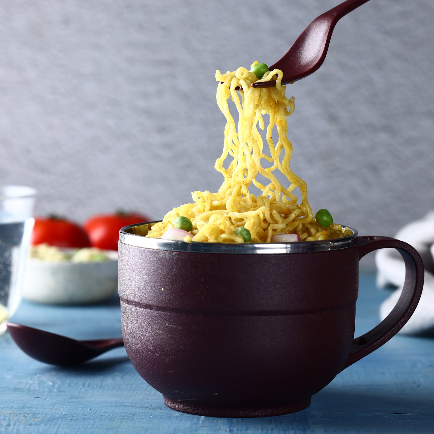 Noodles  Soup Bowl With Spoon And Fork Handle Spoon Holder Stainless Steel Bowl And Spoon Set Stainless Steel Storage - Happy Price - Image 5