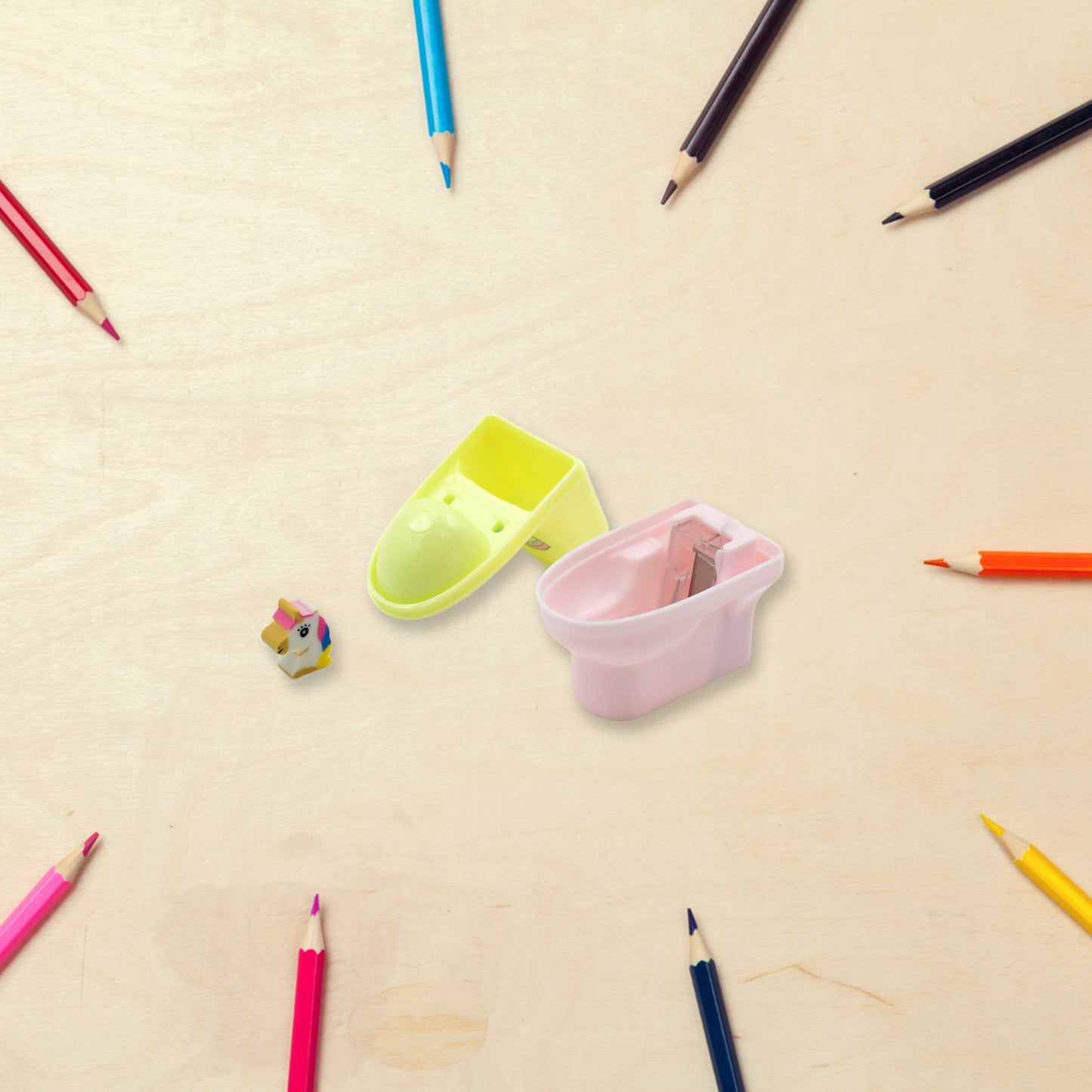 Toilet Pencil Sharpener Plastic Pencil Sharpener Novelty Pencil Sharpener Cute Cartoon Stationery Gift Small Toilet Shaped Sharpener With Eraser Wheel For School Kids (2 Pc Set) - Happy Price - Image 6