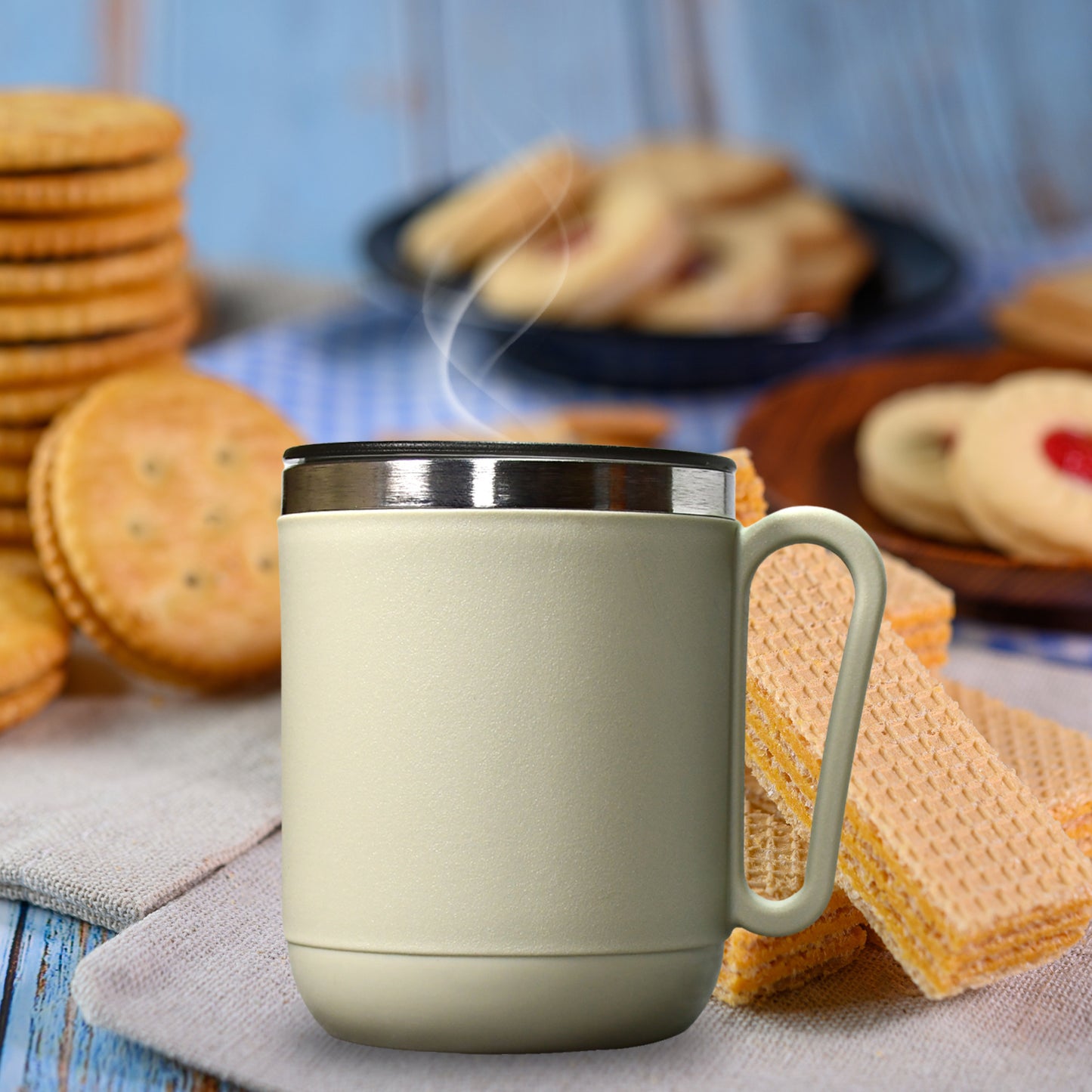 Ganesh Premium Stainless Steel Coffee Mug With Heat Resistant Mug Lid. Approx 400ml Mug. - Happy Price - Image 4