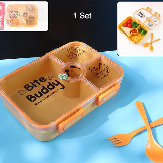 Bite Buddy 4-compartment Leak-resistant Plastic Lunch Box With Spoon  Fork - Happy Price - Image 1