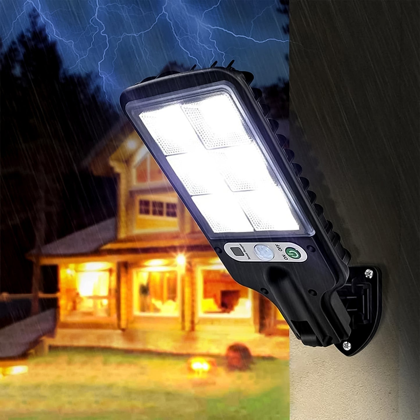 Solar LED Street Light with Motion Sensor & Remote Control - Outdoor Waterproof Wall Mount Lamp