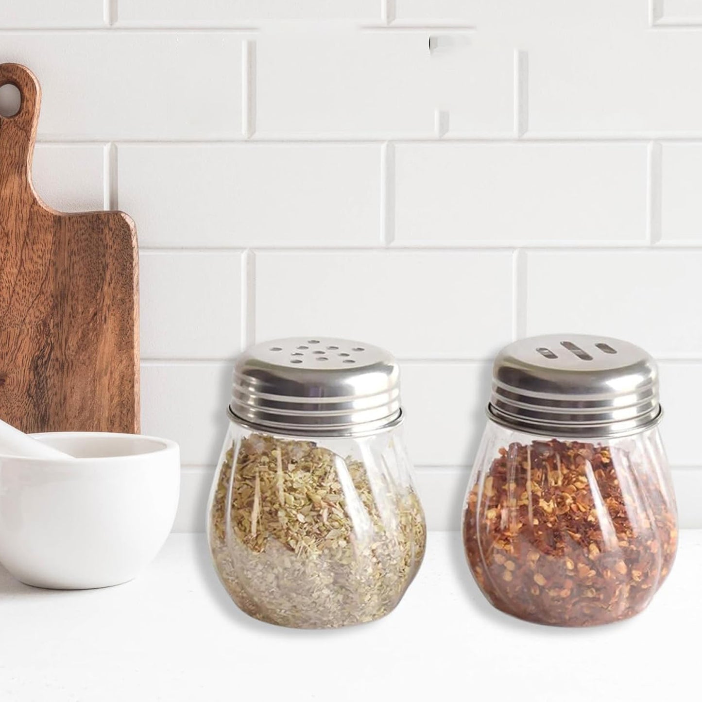 Apex Oregano  Chilli Flakes Dispenser Set  2 Pcs Glass Spice Shaker With Stainless Steel Lid - Happy Price - Image 4