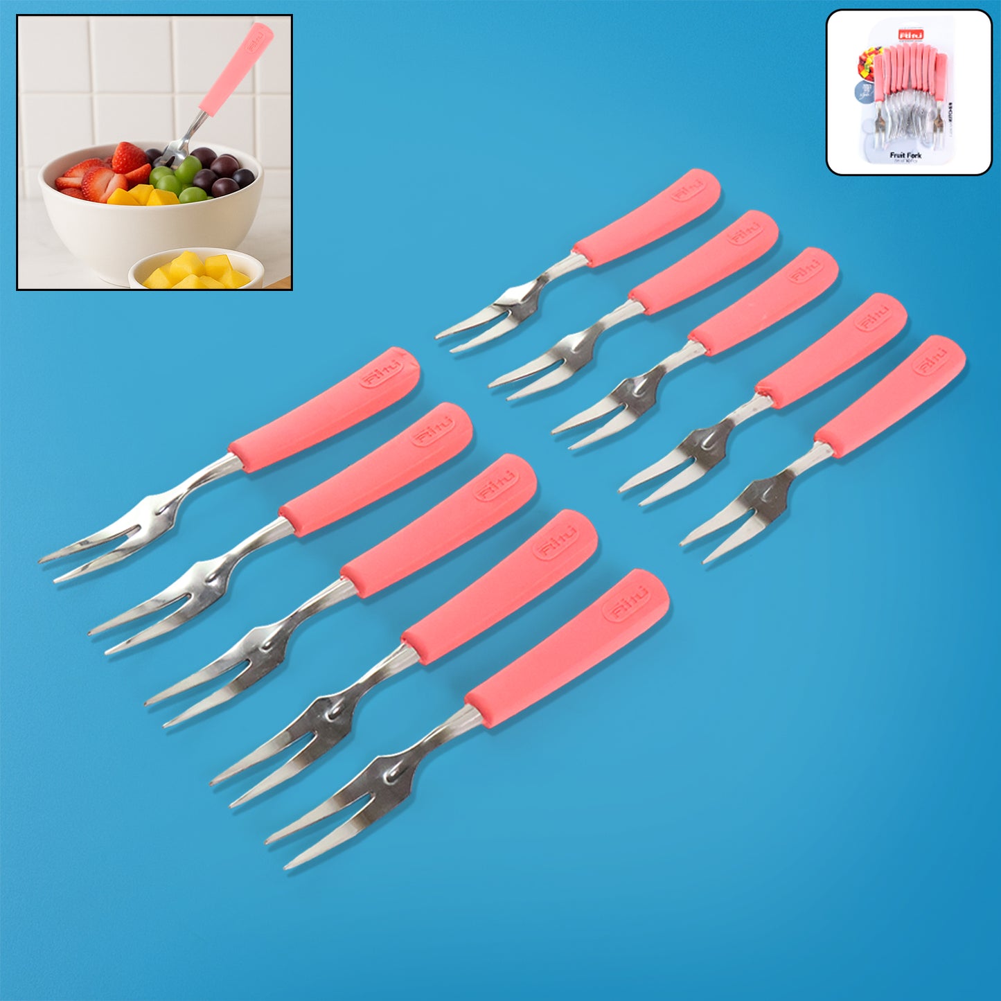 Premium Stainless Steel Fruit Fork Set  10 Pieces With Soft Non-slip Handle - Happy Price - Image 2