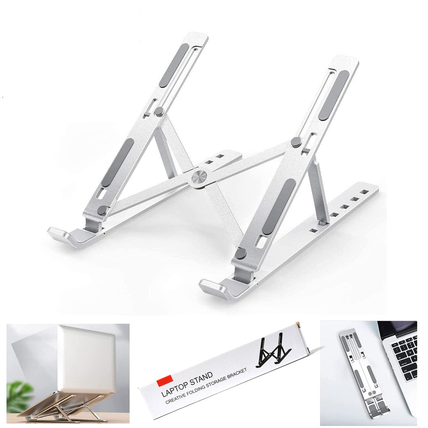 Laptop Stand For Desk  Metal Portable Laptop Stand With 6 Adjustable Angles  Laptop Riser Phone And Tablet Stand  Compatible For All Laptop - Happy Price - Image 6