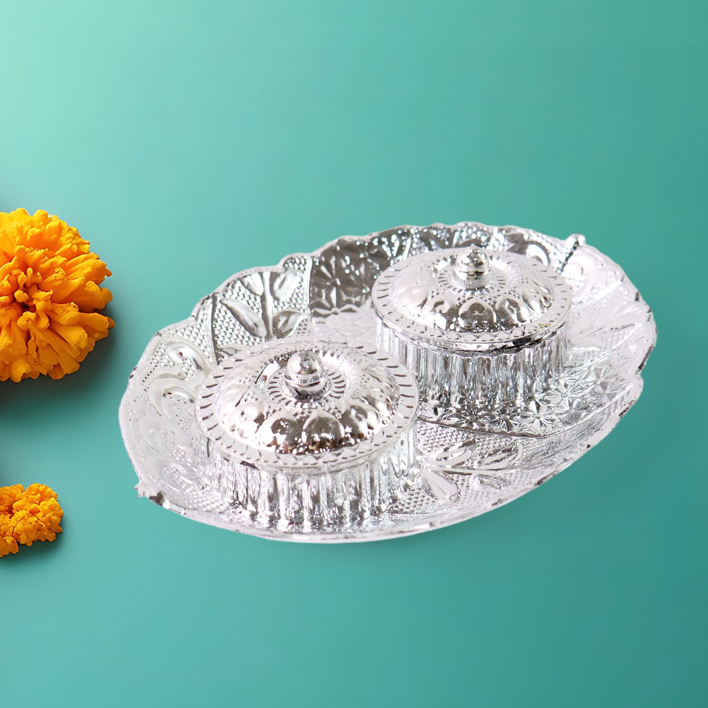 Leaf Shape Special Puja Thali (1 Pc  Mix Design) - Happy Price - Image 3