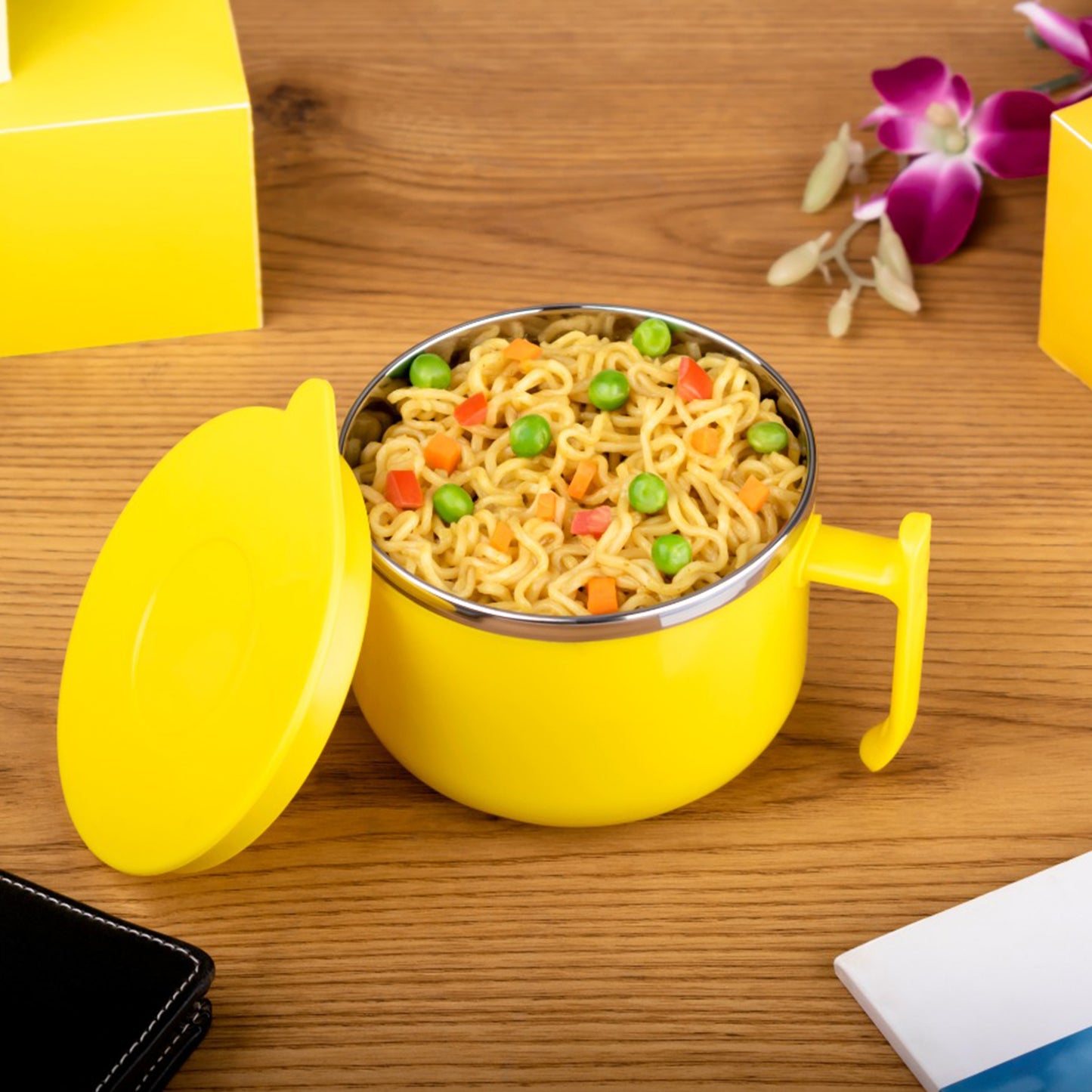 Maggie Bowl With Lid And Handle Soup Bowls For Easy Perfect Breakfast Cereals Fruits Ramen Beverages Essentials Dishwasher Safe Double Layer - Happy Price - Image 2