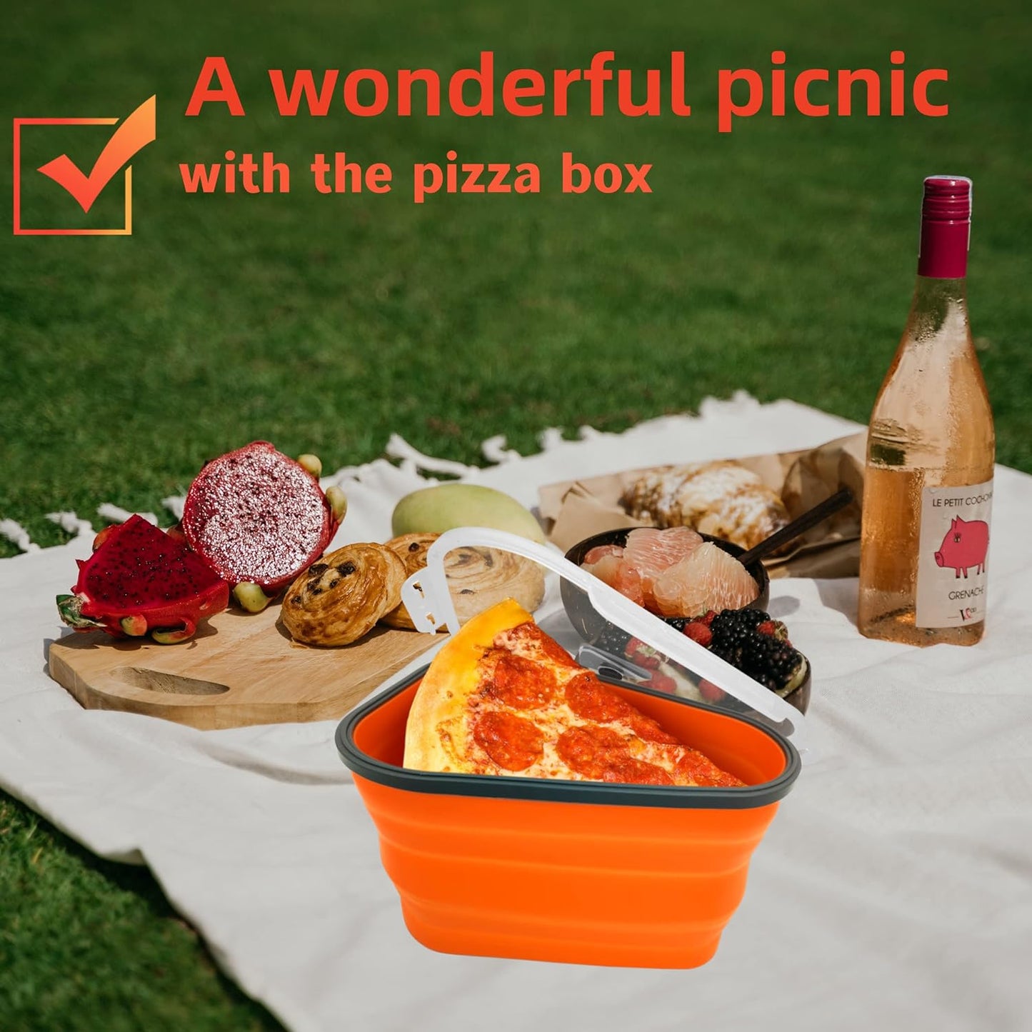 10026 Reusable Pizza Storage Containers With 5 Microwavable Serving Trays Silicone Container Expandable  Adjustable For Packing Pizza At Home  Outdoor - Happy Price - Image 3