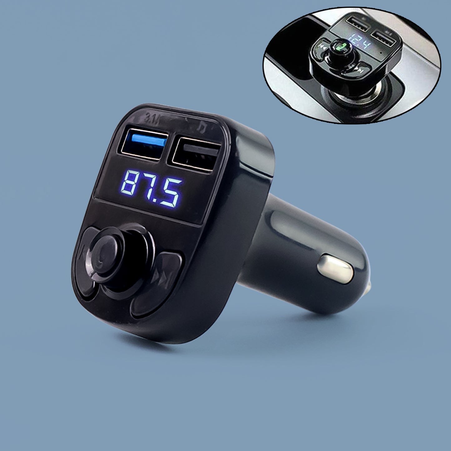 Car-x8 Bluetooth Fm Transmitter Kit For Hands-free Call Receiver  Music Player  Call Receiver  Fast Mobile Charger Ports For All Smartphoneswith 3.1a Quick Charge Dual Usb Car Charger - Happy Price - Image 2