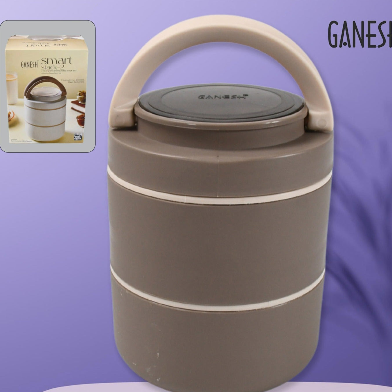 Ganesh Smart Stack 2 Layer Protable Lunch Box Stainless Steel Airtight Leak-proof Lunch Box For Office School Picnic - Color May Vary - Happy Price - Image 1